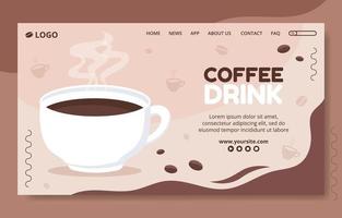 ilustración de vector de fondo de dibujos animados plano de plantilla de página de destino de redes sociales de taza de café