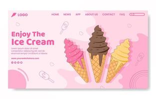 Ice Cream Social Media Landing Page Template Flat Cartoon Background Vector Illustration