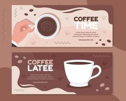 ilustración de vector de fondo de dibujos animados plana de plantilla de banner de taza de café
