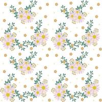 seamless vector mixed flower design pattern, seamless flowers motif pattern illustration. Fabric motif texture repeated. Branch and leaves elements. Editable vector