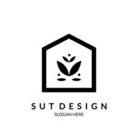 house monogram logo with minimal lotus in the middle, bold and feminine vector
