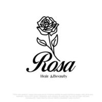 minimalista y elegante estilo de logotipo de rosa femenino logotipo de línea dibujada a mano vector