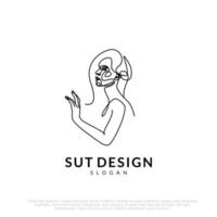 line art abstract woman holding minimalist logo vector