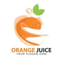 naranja fresca con líquido de jugo dentro de un logo vector