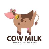 Cute cow logo vector icon illustration with bell on necklace