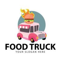 Cartoon fast-food car with a big hamburger on a white background vector