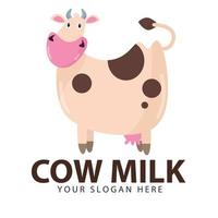 Cute cartoon cow logo illustration vector