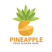 logotipo de piña con forma de piña cortada en el medio. diseño de vector de logotipo de fruta