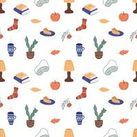 Seamless pattern cozy autumn. Flat vector illustration
