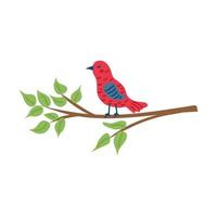 A bird on a branch, painted in a doodle style. Spring collection. Flat vector illustration