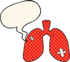 cartoon repaired lungs and speech bubble in comic book style vector