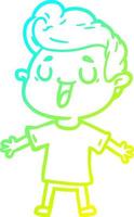 cold gradient line drawing happy cartoon man vector