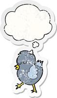 cartoon bird and thought bubble as a distressed worn sticker vector