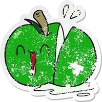 distressed sticker of a happy cartoon sliced apple vector