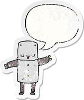 cartoon robot and speech bubble distressed sticker vector