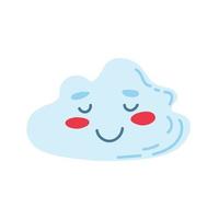 A cloud with a face drawn in doodle style. Spring collection. Flat vector illustration