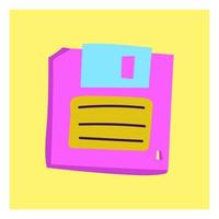 A floppy disk in neon tones in the style of the 90s. Flat vector illustration
