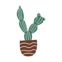 Cactus in a pot, painted in doodle style. Cozy autumn. Flat vector illustration