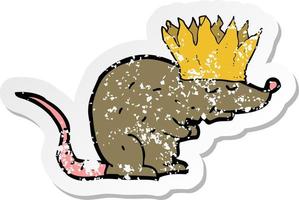 pegatina retro angustiada de una caricatura de rata rey vector
