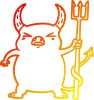 warm gradient line drawing cartoon angry little devil vector