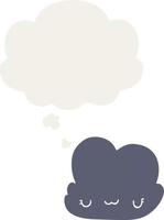 cute cartoon cloud and thought bubble in retro style vector