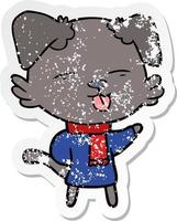 distressed sticker of a cartoon dog sticking out tongue vector