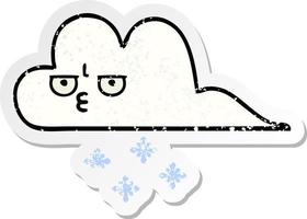 distressed sticker of a cute cartoon snow cloud vector