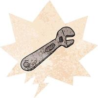 cartoon spanner and speech bubble in retro textured style vector