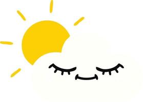 flat color retro cartoon sunshine and cloud vector