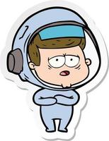 sticker of a cartoon tired astronaut vector