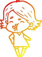 warm gradient line drawing cartoon girl pulling face vector