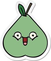 sticker of a cute cartoon green pear vector