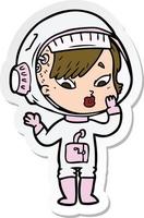 sticker of a cartoon astronaut woman vector