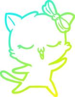 cold gradient line drawing cartoon dancing cat with bow on head vector