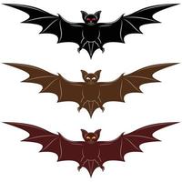 Vector design of two flying mammals, bat in two colors. All on white background.