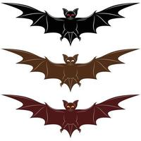 Vector design of two flying mammals, bat in two colors. All on white background.