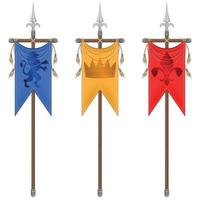 Medieval style vertical flag design with heraldic symbol, flag of noble families of the middle ages on a spear vector