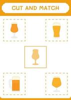 Cut and match parts of Beer, game for children. Vector illustration, printable worksheet