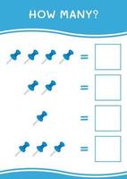 How many of Push pin, game for children. Vector illustration, printable worksheet