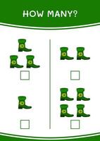 How many of Leprechaun boot, game for children. Vector illustration, printable worksheet