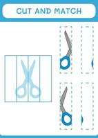 Cut and match parts of Scissor, game for children. Vector illustration, printable worksheet