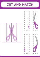 Cut and match parts of Scissor, game for children. Vector illustration, printable worksheet