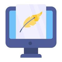 Feather pen with paper, icon of vintage writing vector