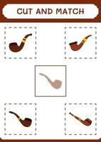 Cut and match parts of Smoking pipe, game for children. Vector illustration, printable worksheet