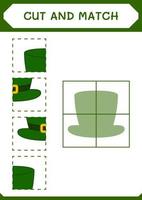 Cut and match parts of St. Patrick's Day hat, game for children. Vector illustration, printable worksheet