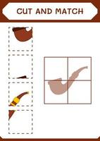 Cut and match parts of Smoking pipe, game for children. Vector illustration, printable worksheet