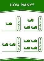 How many of Leprechaun boot, game for children. Vector illustration, printable worksheet