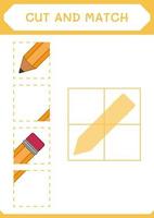 Cut and match parts of Pencil, game for children. Vector illustration, printable worksheet