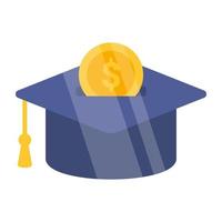 Mortarboard with banknote, linear design of educational grant vector