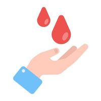 gotas en la mano que muestran el icono de donación de sangre vector